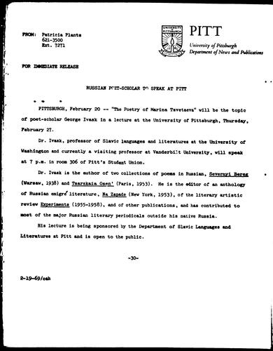 Russian Poet-Scholar To Speak At Pitt