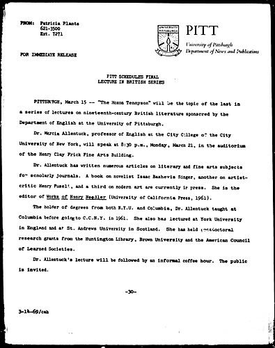 Pitt Schedules Final Lecture In British Series