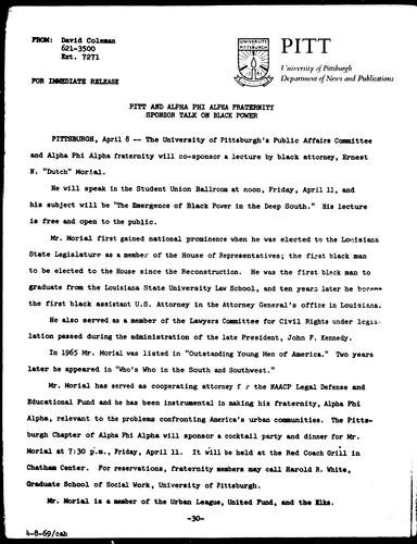 Pitt And Alpha Phi Alpha Fraternity Sponsor Talk On Black Power