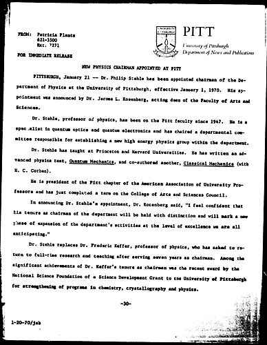 New Physics Chairman Appointed At Pitt