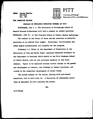 Seminars On Pediatric Nutrition Offered At Pitt