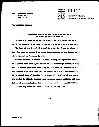 Community Invited To Help Pitt Pick New Dean Of School Of General Studies