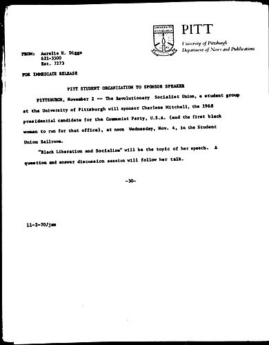 Pitt Student Organization To Sponsor Speaker