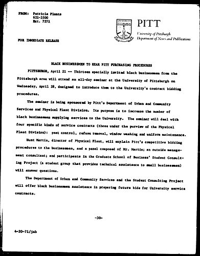 Black Businessmen To Hear Pitt Purchasing Procedures