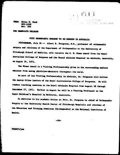 Pitt Orthopaedic Surgeon To Be Honored In Australia