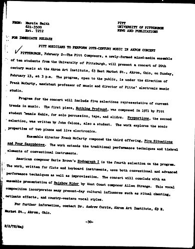 Pitt Musicians To Perform 20th-Century Music In Akron Concert