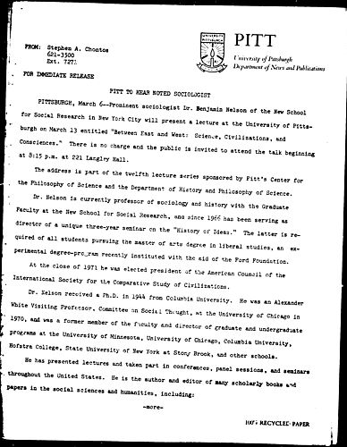 Pitt To Hear Noted Sociologist