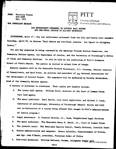 Law Enforcement Personnel To Discuss Bail Reform And Pre-Trial Justice In All-Day Symposium