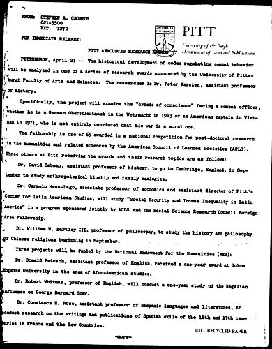 Pitt Announces Research Awards