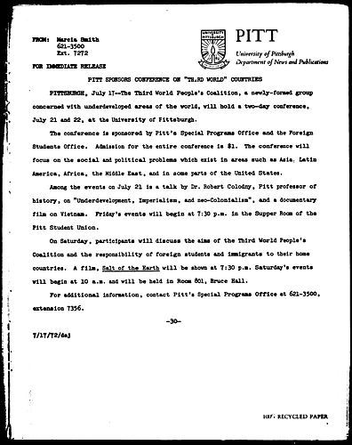 Pitt Sponsors Conference On "Third World" Countries