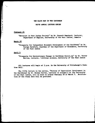 The Black Man In The Caribbean Third Annual Lecture Series