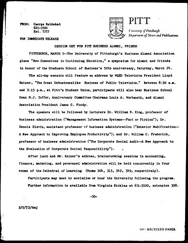 Session Set For Pitt Business Alumni, Friends