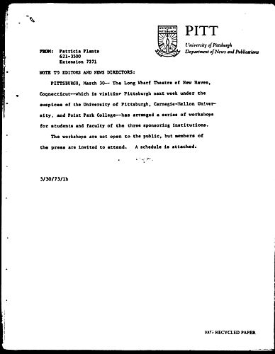 [Long Wharf Theatre Arranges Workshops]