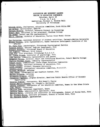 Discussion And Workshop Leaders Sexism In Education Conference