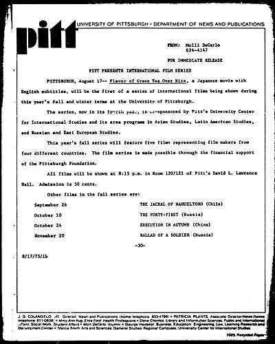 Pitt Presents International Film Series