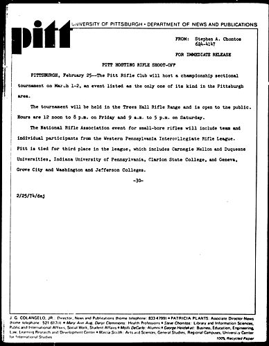 Pitt Hosting Rifle Shoot-Off