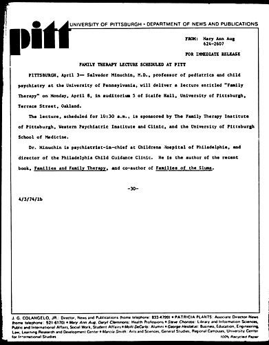 Family Therapy Lecture Scheduled At Pitt