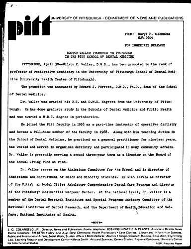 Doctor Waller Promoted To Professor In The Pitt School Of Dental Medicine