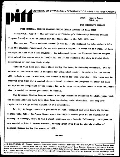 Pitt External Studies Program Offers German Courses In Fall Term