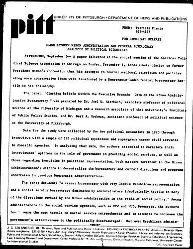 Clash Between Nixon Administration And Federal Bureaucracy Analyzed By Political Scientists