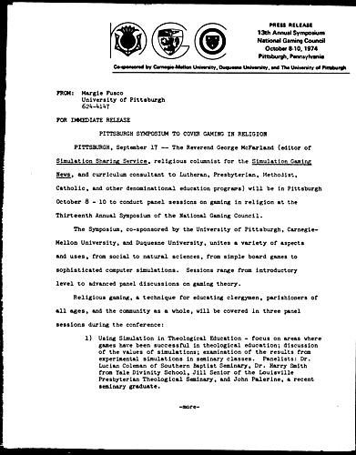 Pittsburgh Symposium To Cover Gaming In Religion