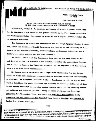 Flute Concerto Highlights Second Public Concert In The First Annual Colloquium For Contemporary Music