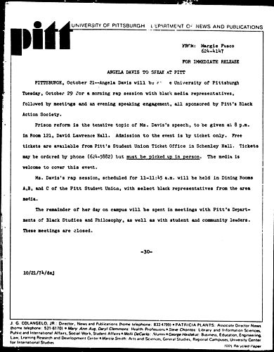 Angela David To Speak At Pitt