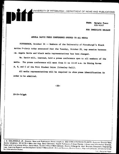 Angela Davis Press Conference Opened To All Media