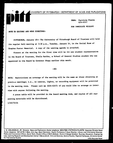 [Pitt Board Of Trustees To Meet]