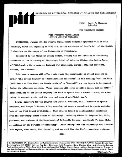 Pitt Presents Fourth Annual Sports Medicine Symposium