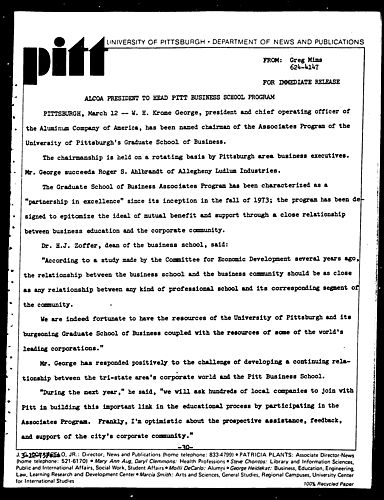 ALCOA President To Head Pitt Business School Program