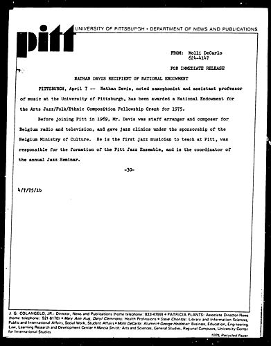 Nathan Davis Recipient Of National Endowment