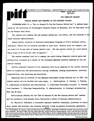 Pension Reform Laws Examined At Pitt Business Seminar