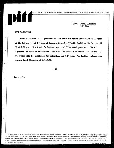 Physician To Discuss Development Of A "Safe" Cigarette