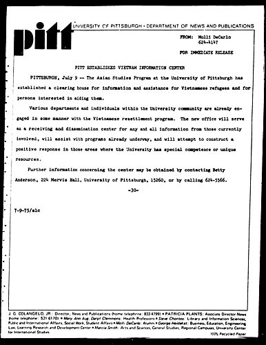Pitt Establishes Vietnam Information Center