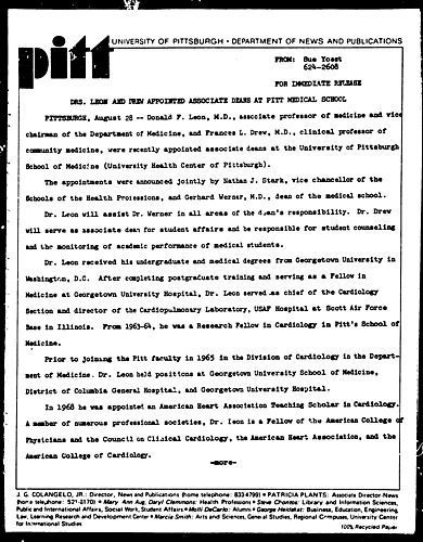 Drs. Leon And Drew Appointed Associate Deans At Pitt Medical School