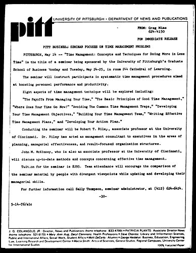 Pitt Business Seminar Focuses On Time Management Problems