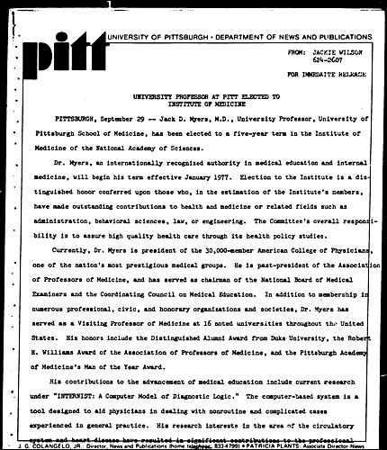 University Professor At Pitt Elected To Institute Of Medicine