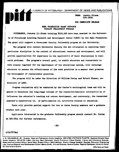 Buhl Foundation Grant Supports Faculty Fellowship Program