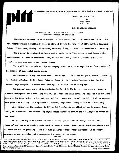 Managerial Skills Seminar Slated By Pitt's Graduate School Of Business