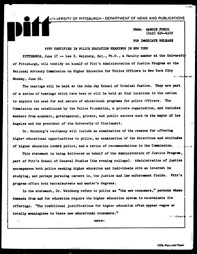 Pitt Testifies In Police Education Hearings In New York