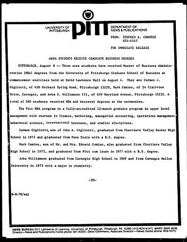 Area Students Receive Graduate Business Degrees