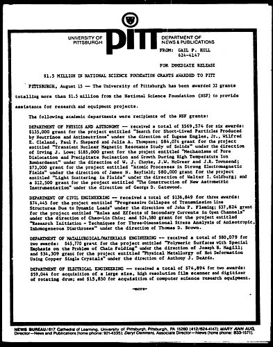 $1.5 Million In National Science Foundation Grants Awarded To Pitt