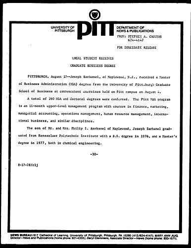 Local Student Receives Graduate Business Degree