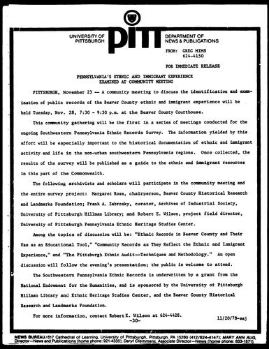 Pennsylvania's Ethnic And Immigrant Experience Examined At Community Meeting