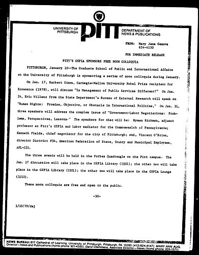 Pitt's GSPIA Sponsors Free Noon Colloquia