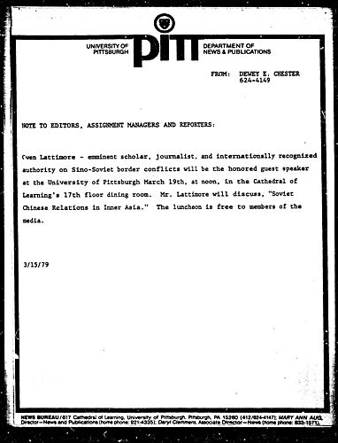 Dangers Of World War III Induced By Big-Power Triangle Discussed At Pitt March 19