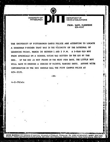 [Pitt Campus Police Need To Locate Dog]