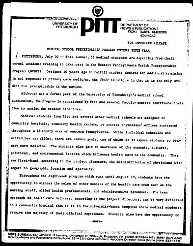 Medical School Preceptorship Program Enters Tenth Year