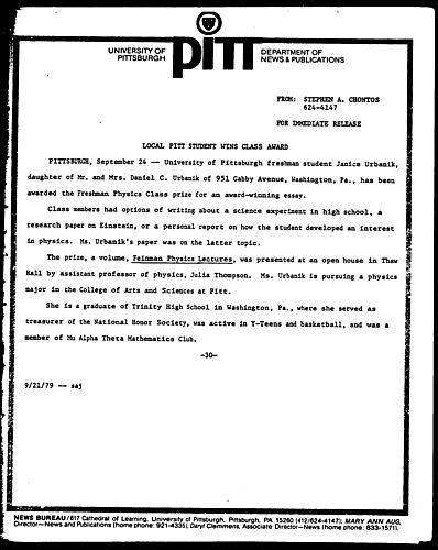 Local Pitt Student Wins Class Award